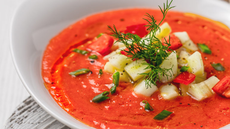 Enjoy this chilled, veggie- and fiber-filled soup -- perfect for warmer weather.