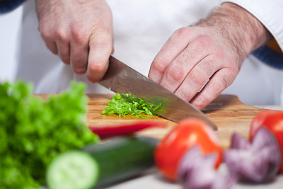 chef knife cut vegetable