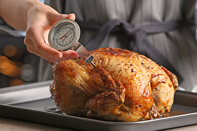 chicken with food thermometer
