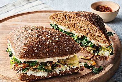 beans and greens ciabatta sandwich