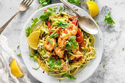Lemon Garlic Shrimp Linguine with Zoodles