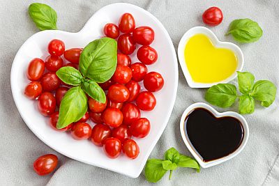 grape tomatoes, basil, olive oil, and balsamic vinegar