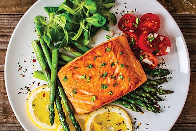 salmon asparagus tomatoes lemon